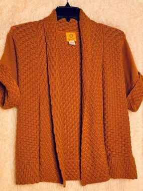 Ruby Rd. Open-Front Knit Cardigan in Rust
